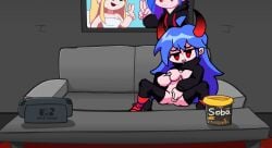animated blue_hair breasts demon_girl demon_horns exposed_breasts female fnf_mod fnf_mods fondling_breast friday_night_funkin heavenly_devilish hoodie_lift long_hair masturbation moaning muetzi muzumi_thorns oc original_character pussy red_eyes self_upload solo solo_female spread_legs sprite_edit succubus succubus_horns thighhighs
