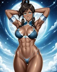 abs ai_generated armband armlet armpits arms_behind_head arms_up ass_visible_through_thighs avatar:_the_last_airbender avatar_the_last_airbender bangs bare_shoulders bigesi-nsfw bikini black_hair blue_bikini blue_eyes blue_swimsuit blush breasts brown_hair cameltoe cleavage clothing cloud covered_nipples dark-skinned_female dark_skin female female_only full_moon hair_tubes high_ponytail highleg_bikini huge_moon korra large_breasts lips long_hair looking_at_viewer moon muscle muscular muscular_female navel night night_sky outdoors parted_lips ponytail shiny_skin side-tie_bikini_bottom sidelocks sky smile solo standing star_(sky) starry_sky stomach swimsuit the_legend_of_korra thick_thighs thigh_gap thighs toned underwear wide_hips