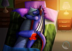 2018 anthro anus ass balls bed digital_media_(artwork) dragon lying male male_only nude on_side scalie scylez_art wings