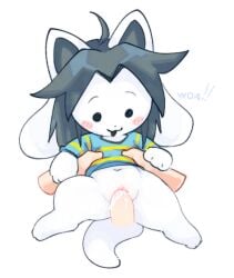 blush bodily_fluids clothing cum cum_in_vagina cum_inside duo faceless_character faceless_male female feral fur genital_fluids genitals grey_hair hair held_up kirichiiii male male/female penis pussy sex tail temmie_(undertale) topwear undertale undertale_(series) vulva white_body white_fur