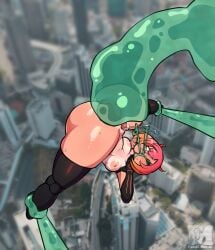 all_the_way_through big_ass big_butt city city_background cityscape cyborg f16 female fonkimonki hero heroine lifted lifting_person slime slime_inflation slime_monster stomach_bulge sweat tan_body tan_skin tentacle tentacle_sex throat_bulge