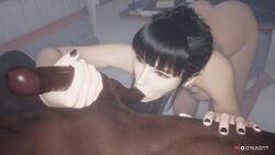1boy 1girls 3d asian asian_female balls balls_lick balls_licking balls_sucking black_clothing black_hair black_nails blowjob breasts citrus2077 completely_nude dark-skinned_male dark_skin eve_(stellar_blade) fellatio female handjob interracial licking_balls male nail_polish nipples nude oral penis stellar_blade sucking_balls sucking_testicles testicles