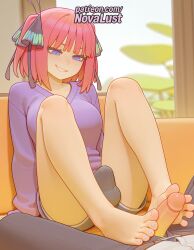 1boy 1futa 2025 ai_generated artist_name barefoot blush cock dick feet feet_fetish female foot_fetish foot_play footjob futanari go-toubun_no_hanayome hair_ornament hi_res high_quality high_resolution highres intersex male nakano_nino novalust patreon patreon_username penis shirt short_hair sitting smile stable_diffusion straight toejob toenails toes two-footed_footjob watermark