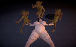 3boys 3d 3d_(artwork) after_sex asian_female big_breasts cum_drip cum_everywhere cum_in_mouth cum_in_pussy cum_on_body cum_on_face gangbang goblin goblin_male gold_bikini pregnant virtamate