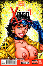 1girls 2015 asian big_breasts black_hair blue_eyes breasts collar earrings female female_only garrett_blair gloves jubilee large_breasts marvel marvel_comics nipples nude short_hair smile solo sunglasses sunglasses_on_head trenchcoat uncensored x-men