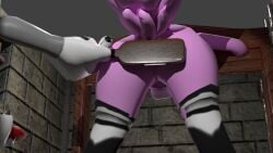 3d_(artwork) anthro ass balls blender_(artwork) bondage bondage bound butt_slap canid canine chastity_cage chastity_device digital_media_(artwork) dungeon duo erection exposed femboy fluffymax fluffymaxuwu genitals hi_res hybrid male male/male mammal nude penis restraints slap spanking spanking_paddle stocks submissive