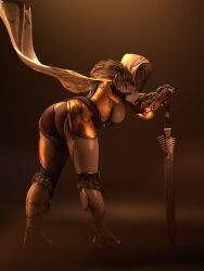 1girls alternate_version_available bending_over bent_over big_breasts breasts cloak clothed clothing destiny_(game) destiny_2 faceless faceless_character faceless_female female guardian_(destiny) hood hunter_(destiny) melee_weapon presenting presenting_hindquarters solo solo_female sword tagme that_one_spartan weapon