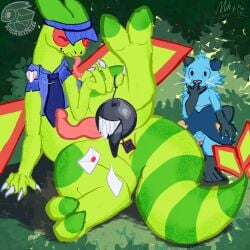 anal anal_beads anal_tugging anus ass being_watched big_clitoris blep blue_body blue_fur cavity_storage claws clitoris closed_eyes clothing costume delivery_(commerce) delivery_employee dewott dragon duo erection feet feral flygon forest forest_background fur gaping gaping_anus generation_3_pokemon generation_5_pokemon genitals green_body hand_on_mouth hat headgear headwear hi_res jay_(flygonsexpress) letter lgbt_pride looking_at_another mail male male/male mastectomy_scar melodybun membrane_(anatomy) mythological_creature mythological_scalie mythology nature nature_background necktie nintendo penis plant pokemon pokemon_(species) postal_carrier postal_delivery pride_colors scalie scar sex_toy shell shirt shocked solo_focus spread_wings spreading tapering_penis toes tongue tongue_out topwear trans_(lore) trans_man_(lore) transgender_pride_colors tree webbed_feet webbed_hands whimsical wings