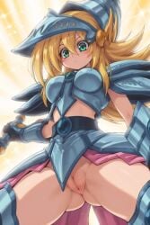 ai_generated armor dark_magician_girl dark_magician_girl_the_dragon_knight female gavver_x knight pussy skirt spread_legs spread_pussy yellow_hair yu-gi-oh!