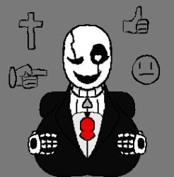 animated bodily_fluids breast_play breasts colorful_cum cum ejaculation female gaster genital_fluids genitals heart_eyes heart_symbol humanoid low_res male male/female monster penis sex short_playtime solo titjob undertale undertale_(series) white_body wizrat