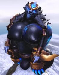 2025 3d_(artwork) anthro armor ass bear bedroom_eyes big_butt big_muscles big_pecs black_body black_ears black_fur black_nipples black_nose blue_body blue_claws blue_eyes blue_fur bulge claws clothing digital_media_(artwork) eye_scar facial_scar fur gauntlets glistening glistening_eyes gloves half-closed_eyes handwear hi_res huge_butt kneeling league_of_legends looking_at_viewer male mammal multicolored_body multicolored_fur muscular muscular_anthro muscular_male narrowed_eyes nipples on_snow outside pecs riot_games scar seductive shoulder_pads smile snow solo tencent thick_thighs three-quarter_view two_tone_body two_tone_fur volibear willie_piv
