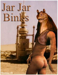 1990s 1999 20th_century alien ass bottomless gungan jar_jar_binks looking_at_viewer looking_back male male_only photo_manipulation pinup showing_off solo star_wars tatooine wooky year