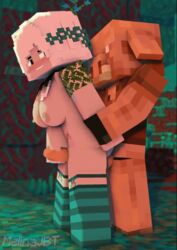 1boy 1boy1girl 1girls 3d animated big_breasts big_penis blue_stockings character emilia_jungle_(melinajbt) female female_focus human male melinajbt mine-imator minecraft monster nether piglin thigh_sex thighjob white_hair