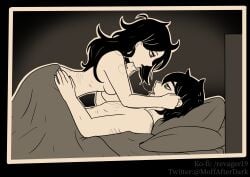 1boy 1girls 2d after_kiss alternate_version_available andrew_graves ashley_graves bed bite_mark bite_marks black_hair breasts brother_and_sister choker eye_contact female green_eyes implied_kiss incest lewdermoff looking_at_another looking_at_each_other looking_at_partner lying_on_bed male messy_hair nude pink_eyes revager19 ruined_makeup runny_makeup saliva saliva_trail scratch_marks scratches siblings the_coffin_of_andy_and_leyley