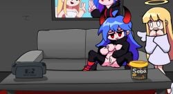 angel angel_girl animated blue_hair demon_girl demon_horns exposed_breasts fnf_mod fnf_mods fondling_breast friday_night_funkin heavenly_devilish hoodie_lift long_hair masturbation moaning muetzi muzumi_thorns oc original_character pussy red_eyes self_upload shocked spread_legs sprite_edit succubus succubus_horns surprised suzie_bloom thighhighs voyeur walk-in walked_in_on watching watching_masturbation