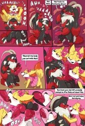 2025 absurd_res anthro balls black_body black_fur bovid bovine canid canine caprine clothed clothing colored comic dialogue digital_drawing_(artwork) digital_media_(artwork) duo english_text fennekin feral fuf fur generation_6_pokemon genitals group hair hi_res horn hybrid incineram male male/male mammal masturbation nintendo nude open_mouth oral oral_penetration pal_(species) palworld penetration penile penile_masturbation penile_penetration penis pocketpair pokemon pokemon_(species) red_body shaded simple_background speech_bubble tail talking_to_another ten_frame_image text tongue trio tuft white_body yellow_body yellow_fur