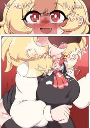 choker_snapping cock_shock deepthroat english_text fang forced imminent_oral mr_roftz no_pants penis rumia saliva_drip sound_effects tagme tearing_up throat_bulge throat_fuck touhou