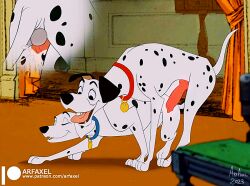 animal balls canid canine canine_penis canis collar couple dalmatian disney domestic_dog duo female feral feral_only floppy_ears fur genitalia genitals happy knot male male/female mammal penetrated penetrating penetration penis perdita pongo sex smile spots tongue white_fur
