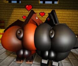 2025 3d_(artwork) anus ass ass_to_ass balls bedroom_eyes big_balls big_butt black_body black_ears black_eyes black_fur black_mane black_tail blush brown_body brown_ears brown_fur brown_nose digital_media_(artwork) duo equid equine feral fur genitals hay hay_bale heart_symbol horse horse_(minecraft) huge_balls huge_butt inside looking_back male mammal mane microsoft minecraft mojang narrowed_eyes puffy_anus quadruped rear_view seductive stable tail thick_thighs willie_piv xbox_game_studios
