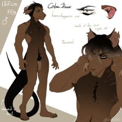 1:1 anthro black_hair black_tail brown_body brown_fur brown_hair cobby_(cobe_xiu-xiu) cobu fangs flaccid foreskin front_view fur genitals green_eyes hair hi_res humanoid_genitalia humanoid_penis hybrid kangaroo lagomorph leporid looking_at_viewer macropod male male_anthro mammal marsupial model_sheet mouth_closed multicolored_hair narrowed_eyes nude open_mouth penis pubes rabbit shoulder_scar simple_background solo standing tail teeth torn_ear two_tone_hair