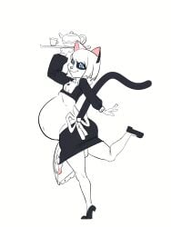 1boy 3:4 anthro balls clothed clothing crossdressing domestic_cat erection felid feline felis femboy genitals hi_res kuroneko_(artist) maid_uniform male male_only male_pregnancy mammal meko penis pregnant_male solo solo_focus uniform