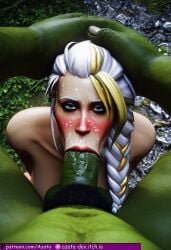 1boy 1girls :>= absurdly_large_cock ai_generated azataai balls balls_on_face blowjob blowjob_face cock_hungry cock_slut cock_worship erect_penis female heavy_balls heavy_penis horde_(warcraft) imminent_fellatio interspecies jaina_proudmoore looking_up male milf open_mouth orc_male penis precum_drip saliva saliva_string saliva_trail salivating side_view sniffing_balls tongue tongue_out vacuum_fellatio world_of_warcraft