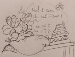 1girls bananamilkies bbw belly bib big_belly cake cookie_run eating fat_fetish female kidnapped princess princess_cookie tied_up weight_gain