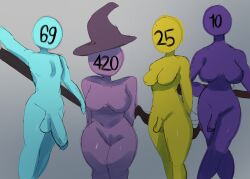 1girls 3futas big_penis bow chubby cute scythe small_breasts small_penis spear staff thick_thighs weapon_ball_battles yuri
