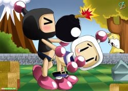 anal bbmbbf black_bomberman blush bomberman cum_in_ass doggy_style gay male/male palcomix pants_down penis rear_deliveries white_bomber yaoi