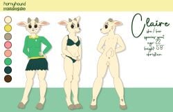 5_fingers anthro anus bottomwear bovid bra breasts caprine christianity claire_(mistakejake) clothing collar eyebrows female fingers front_view fur genitals goat hi_res hooves horn hornyhound mammal mistakejake model_sheet panties pussy rear_view religion religious_symbol solo sweater tail topwear underwear vulva