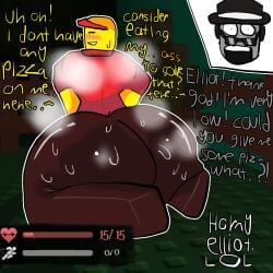 3d_background artlurkervx ass big_ass chance_(forsaken) clothed elliot_(forsaken) english_text fedora femboy forsaken_(roblox) gay glasses headphones horny horny_male huge_ass pizza roblox roblox_background roblox_game robloxian self_upload shocked_expression sweat sweat_stain sweating tagme text thick_thighs visor