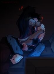 black_hair cum_in_ass gay_sex glitchy_red hypnos_lullaby riding steven_(strangled_red) tv two_men