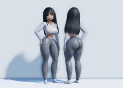 2girls 3d 3d_(artwork) 3d_model ankle_socks ass big_breasts black_hair clothing curvy female fit fit_female leggings looking_at_viewer roblox robloxian socks solo tagme thick thick_thighs wide_hips