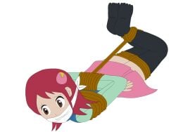 1girls black_stockings black_thighhighs bondage bound_and_gagged brown_eyes cloth_gag damsel_in_distress female female_only female_solo gagged hogtied hogtied_and_gagged mayl_sakurai mega_man mega_man_battle_network nintendo otm_gag rope rope_bondage solo solo_female solo_only stockings thighhighs tied_up