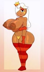 1girls 2026 big_breasts bikini breasts brown_body brown_skin cookie crown dandy's_world female ginger_(dandy's_world) happy happy_sex looking_at_viewer nipples obsuniq roblox solo solo_female white_hair