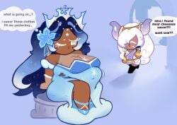 2girls bbw belly chubby chubby_female constellation cookie_run cookie_run_ovenbreak costume cow_horns kirigamium priestess starfruit_cookie taurus_cookie weight_gain yuri