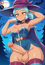1futa ai_generated balls big_penis brawl_stars clothing cock dark-skinned_futanari dark_skin dickgirl erection futa_only futanari halloween huge_cock looking_at_viewer medium_breasts outdoors penis precum roxygtf shelly_(brawl_stars) short_hair smug solo standing sweat sweating sweaty_body witch