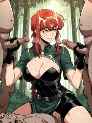 1girls 2d 3boys ai_generated archer bike_shorts braid braided_hair braided_ponytail breasts bukkake cowgirl_position cum cum_in_pussy cum_inside cum_on_body cum_on_breasts cum_on_face cum_on_hair erection fat_male fat_man female forest freckles gangbang ginger ginger_female ginger_hair gloves group group_sex handjob handjob_while_penetrating jenna_cirai_(pick_me_up) lamon male manhwa multiple_boys older_male older_male_and_younger_female outdoors penis pick_me_up pussy sex shorts spats steam steaming_body sweat sweatdrop tomboy vaginal_penetration vaginal_sex webtoon yellow_eyes younger_female