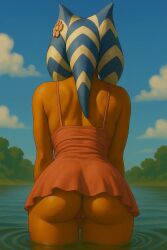 ahsoka_tano ai_generated ass ass_focus female flower lekku pink_dress pussy star_wars star_wars:_the_clone_wars star_wars_rebels togruta water