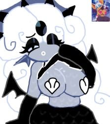 big_breasts black_eyelashes black_pearl_cookie black_shirt breasts breasts_out caramelpearl_(artist) cookie_run cookie_run_kingdom cute exposed_breasts female goth goth_girl long_hair merfolk mermaid mermaid_girl reference_image shirt_lift sweaty sweaty_body tagme tank_top tanktop white_hair