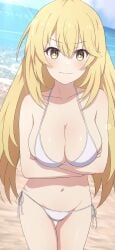 +_+ 1girls 2020s 2025 absurd_res arms_under_breasts bare_shoulders beach bikini blonde_hair breasts cleft_of_venus closed_mouth collarbone female hair_between_eyes hi_res large_breasts light-skinned_female light_skin long_hair looking_at_viewer matching_hair/eyes na-suke navel outdoors shokuhou_misaki side-tie_bikini_bottom smile solo sparkling_eyes standing stomach swimsuit teenage_girl teenage_tits teenager thigh_gap thighs to_aru_kagaku_no_mental_out to_aru_kagaku_no_railgun to_aru_majutsu_no_index unusual_pupils white_bikini yellow_eyes young young_female
