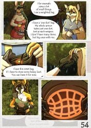 absurd_res anthro big_breasts black_hair blonde_hair blue_eyes breasts brown_body brown_eyes brown_eyes brown_fur brown_hair canid canine canis comic domestic_dog english_text fantasy female fox fur german_spitz grace_o'malley hair hi_res lagomorph large_spitz leporid long_hair madlaine_mckraven mammal markings medieval megan_bryar rabbit red_eyes spitz spots spotted_body spotted_fur text the_quest_for_quests tqfq white_body white_fur yellow_body yellow_fur zaiksmckraven