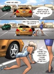 car crossdressing crossdressing_(mtf) crossdressing_male danni_(stvkar) dominant_female exposed_ass female femboy feminine feminine_body feminine_faced_male feminine_male feminine_pose feminization makeup male no_panties on_knees outside sissification sissy sissyfication stvkar