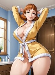 ai_generated bathrobe big_ass big_breasts big_butt cartoon cartoon_character cartoon_milf cartoon_mom cleavage indoors jimmy_neutron_boy_genius judy_neutron mature_female mature_woman milf mommy mother no_panties robotkesh seductive solo solo_female teasing thick_thighs wide_hips