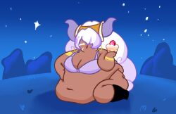 1girls bbw birthday cake cookie_run cookie_run_ovenbreak cow_horns eating fat_fetish female kirigamium overweight overweight_female taurus_cookie weight_gain