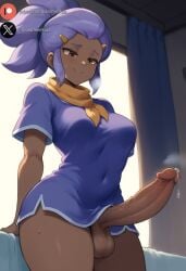 1futa ai_generated balls big_penis brawl_stars clothing cock dark-skinned_futanari dark_skin dickgirl erection futa_only futanari huge_cock looking_at_viewer medium_breasts penis precum roxygtf shelly_(brawl_stars) short_hair smug solo standing sweat sweating sweaty_body