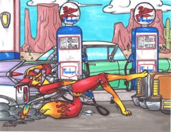 big_breasts breasts canine car clothing dripping female fire fox invalid_tag living_machine machine mammal penetration pyro_foxx robot sketchywolf-13 traditional_media_(artwork) vehicle