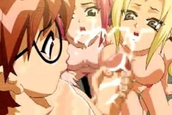 1boy 2girls animated big_breasts big_penis blonde_hair cum cum_on_face cumshot facial female lowres male multiple_girls naruto naruto_(classic) nerd ninja penis pink_hair sakura_haruno tsunade