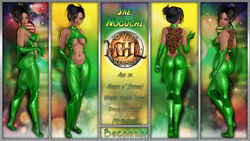 1girls 3d aged_up artist_name back_view bare_shoulders becarra big_breasts black_eyes black_hair bodysuit breasts busty butt_crack cleavage curvy detailed_background double_bun english_text erect_nipple erect_nipples eyelashes female female_only front_view green_gloves hairbun hourglass_figure human looking_at_viewer nipple_bulge older pose posing sae_noguchi shiny shiny_skin short_hair side_view solo standing tattoo text tied_hair voluptuous wide_hips