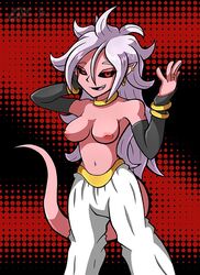 1girls 2010s android_21 areolae big_breasts black_sclera breasts curvy dark_persona dragon_ball dragon_ball_fighterz female humanoid kiroxiii large_breasts long_hair looking_at_viewer majin majin_android_21 monster_girl nipples pink_skin pointy_ears red_eyes solo tail white_hair